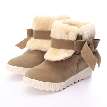 Femmes bowknot doublées de fausse fourrure confort appartements de bottines de neige chaude